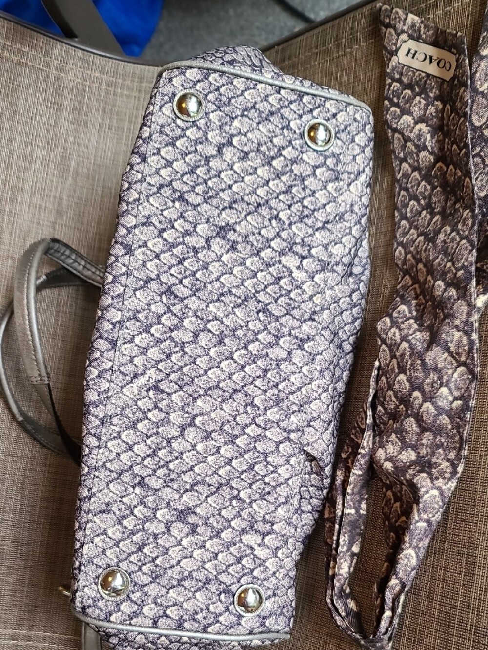 Coach Metallic Snake-Print Satchel in Silver and Taupe - Picture 9 of 10